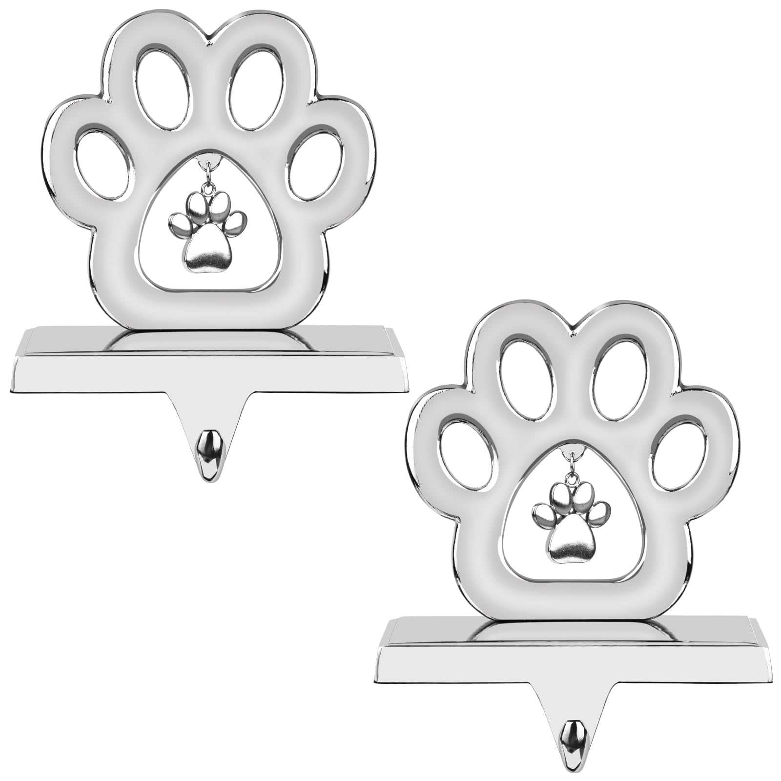 Support chaussette Noël patte chien argenté Hooqict x2 pour cheminée