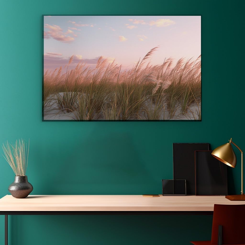 Canvas for Living room. Whispers of Twilight: A Dance of Grass and Sky, 27 x 18 inch Canvas Wall Art - Modern Home Decor