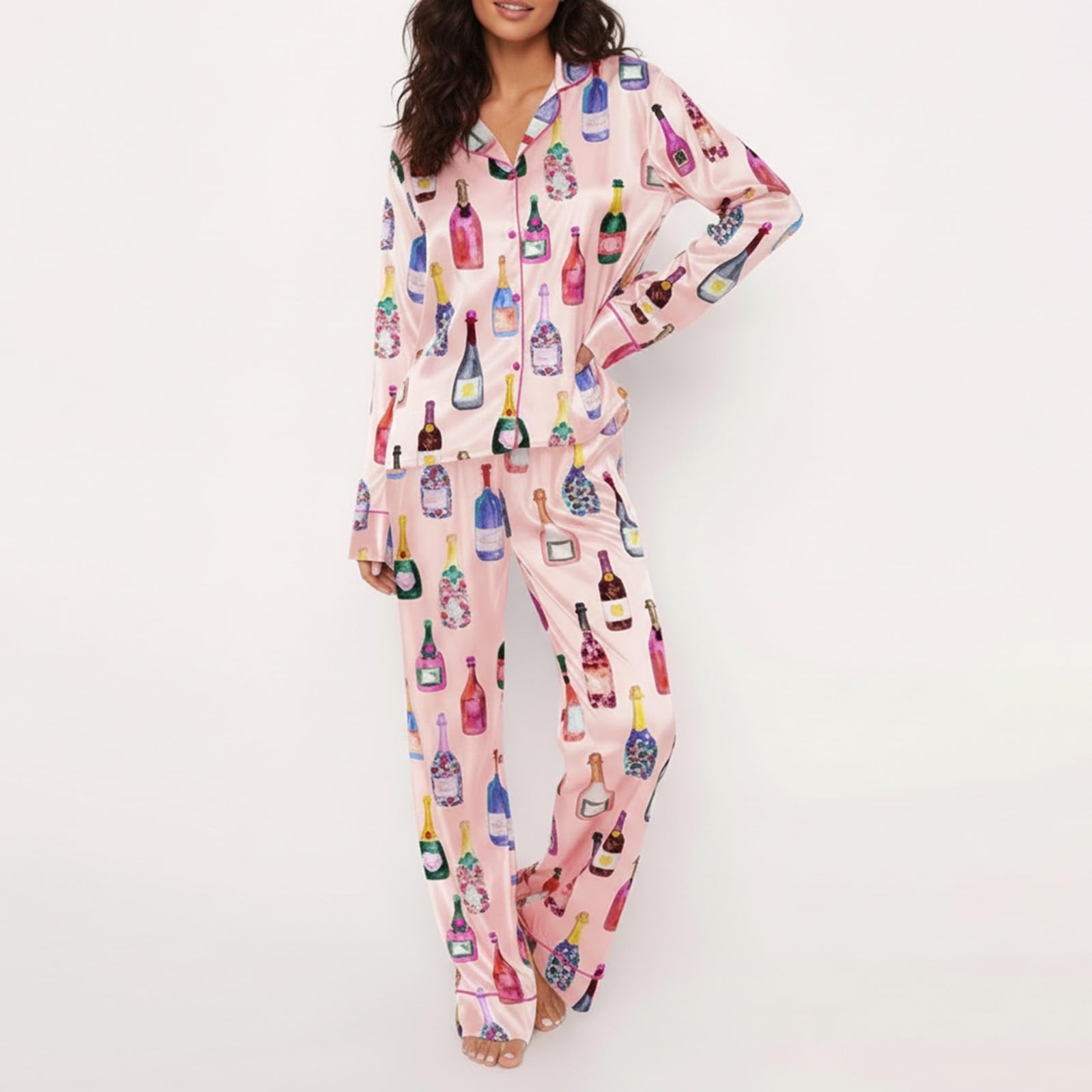 Generisch Pigiama alla moda con stampa a maniche lunghe, pantaloni morbidi per un comfort versatile in ogni stagione