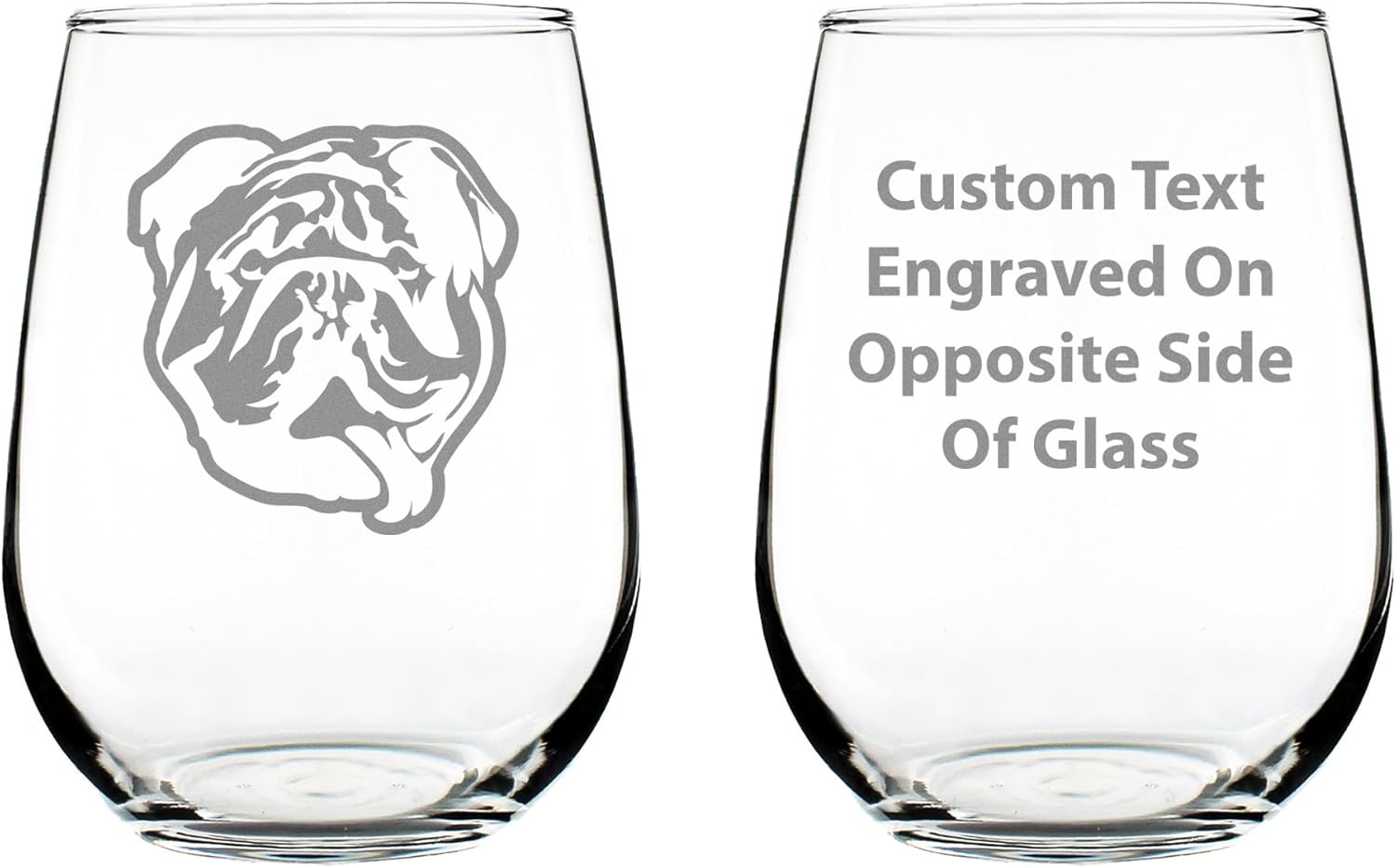 Custom Bulldog Stemless Wine Glass - Large Glasses - Cute Gifts for Dog Lovers with English Bulldogs - Customized Glasses