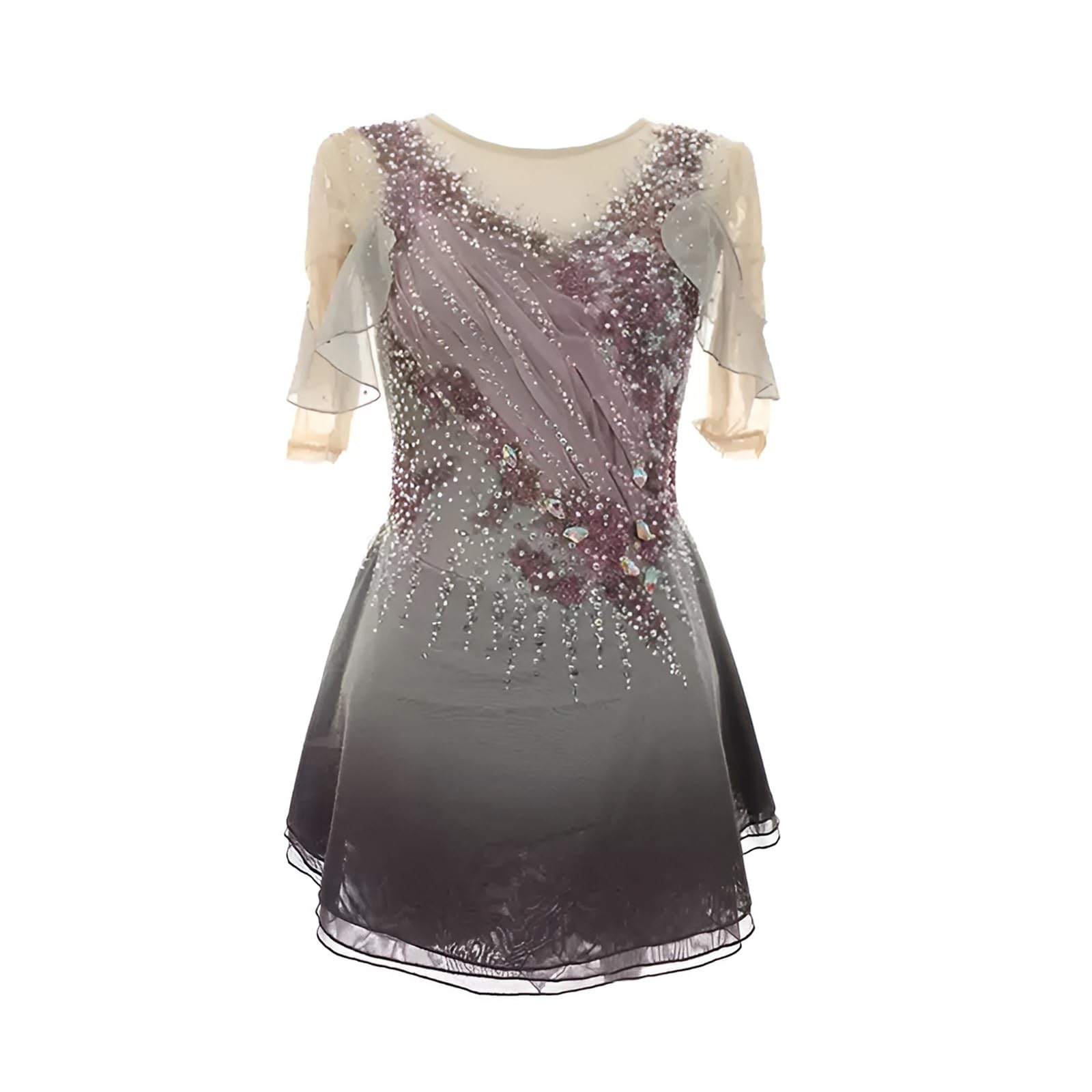 Kmarouse Figure Skating Dress for Girls Sparkle Rhinestone Ice Skating Dress for Performance and Competition(M)