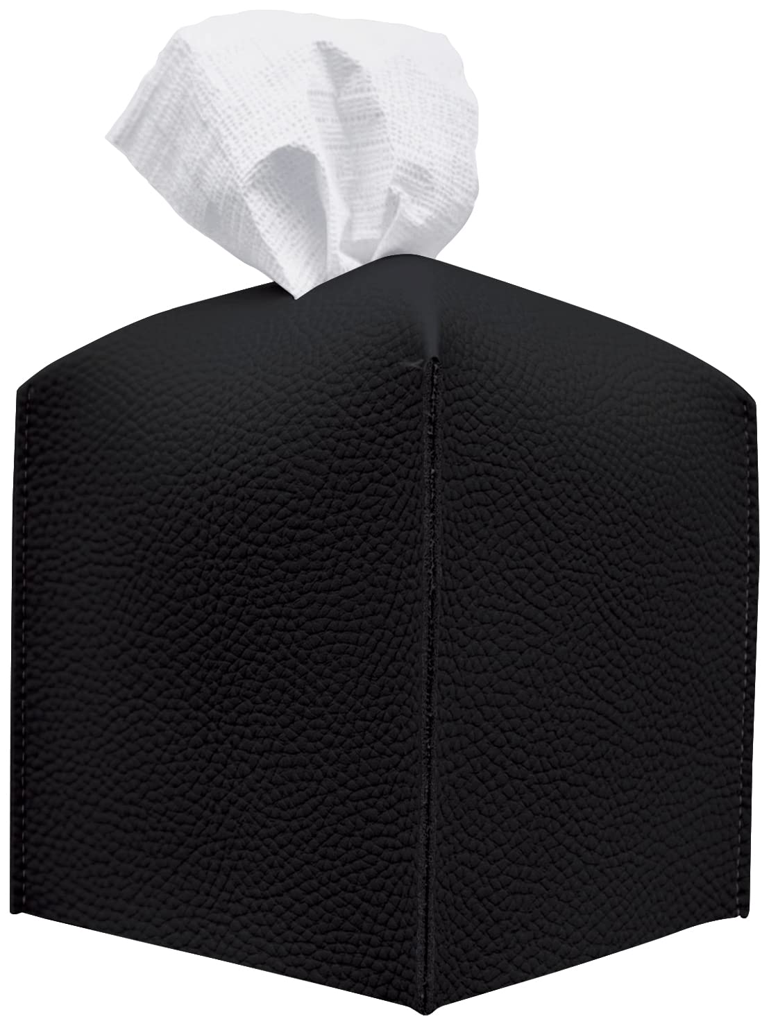 carrotez Tissue Box Cover, [Refined] Modern PU Leather Square Tissue Box Holder - Decorative Holder/Organizer for Bathroom Vanity Countertop, Night Stands, Office Desk & Car 5X5X5 - Black