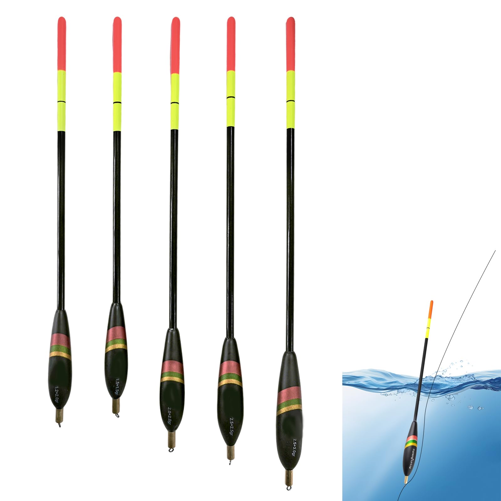 Waggler Set 5 Unidades 3.2g-5.5g - Flotadores de Pesca para Diversas Situaciones