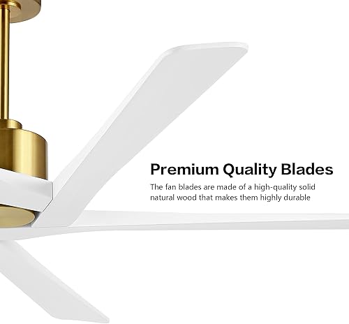 Miniatura 5 de WINGBO Ventilador de techo CC de 54 pulgadas sin luces, 5 cuchillas reversibles de madera maciza tallada, motor de CC silencioso de 6 velocidades,