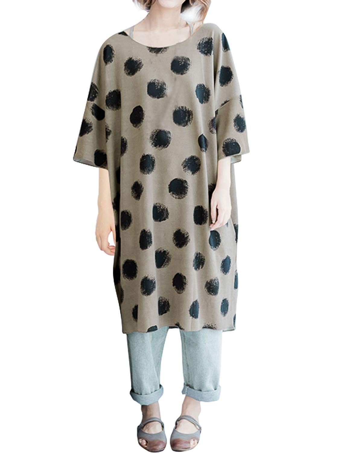 ELECTROPRIME Women Drop Shoulder Dots Pattern Loose Tee Dress