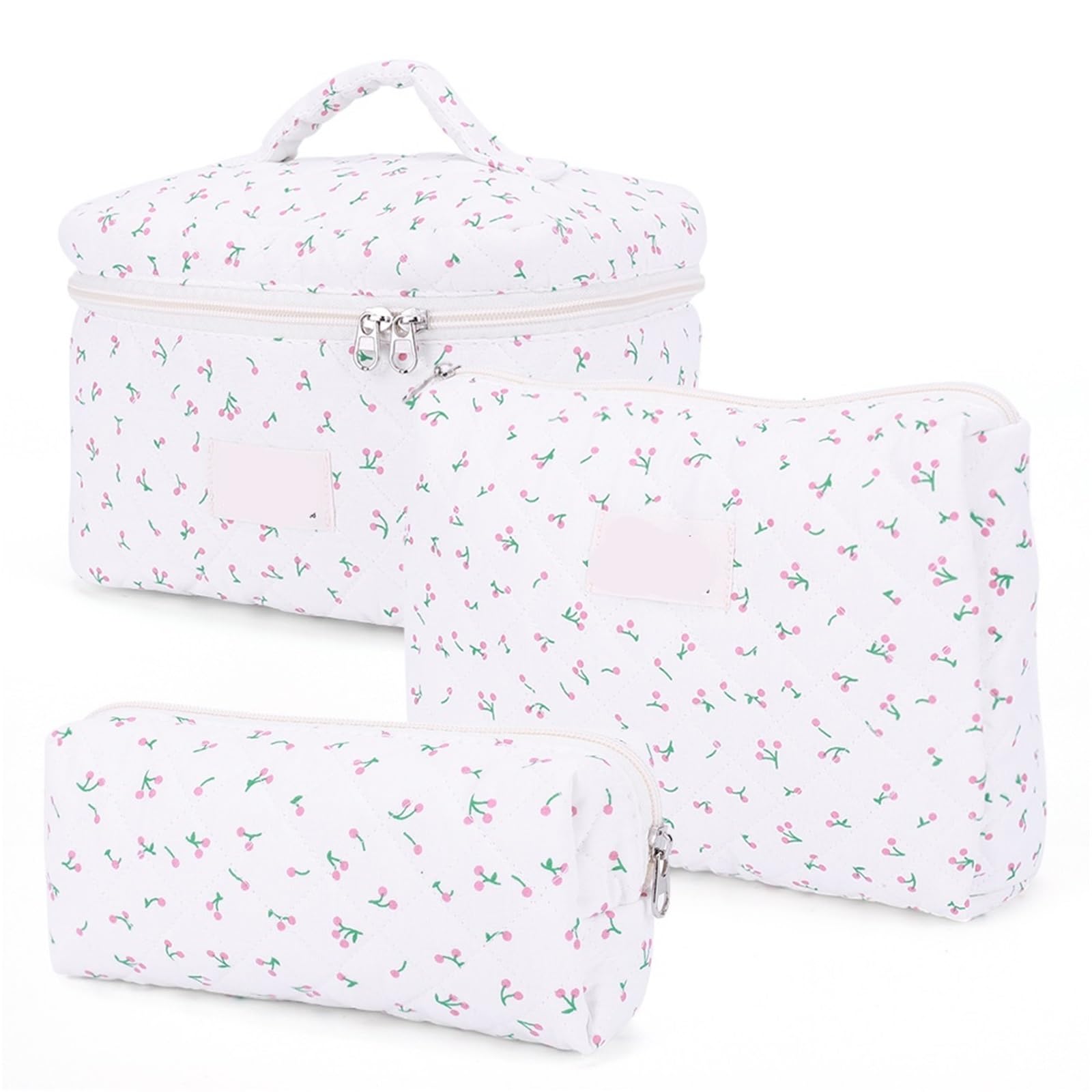 Neceser Acolchado Bolsa de Maquillaje Acolchada de 3 Piezas, Bolsa de cosméticos portátil de Gran Capacidad con Estampado Floral, Bolsa de Almacenamiento for el Cuidado de la Piel(Color-12)