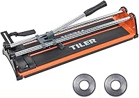 TILER 17 Inch Manual Tile Cutter for Porcelain Ceramic Tiles - Chrome Rails, 2 Spare Tungsten Wheels, Adjustable Gauge, Anti-Skid Feet