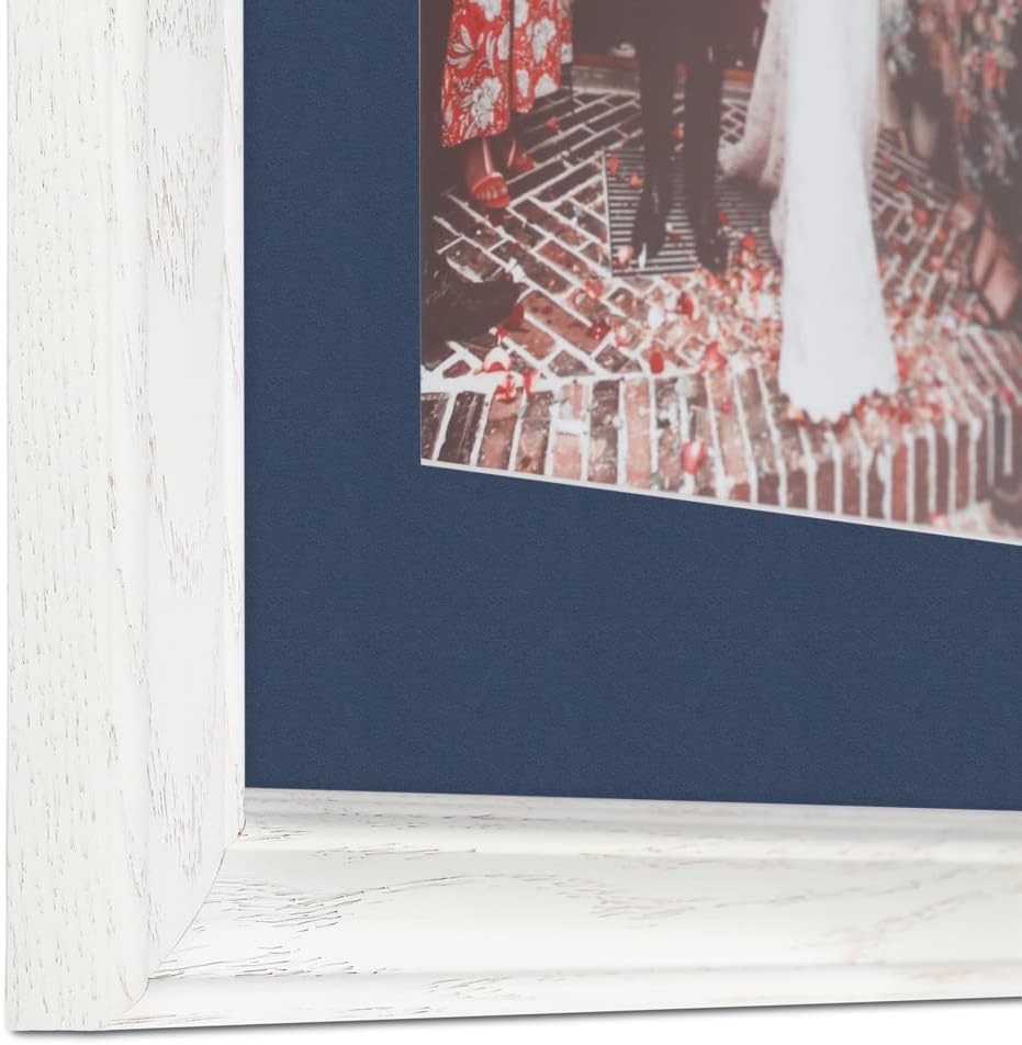 ArtToFrames 5x8 inch Off White Wash on Ash Picture Frame with 2 Inch Single Midnight Blue Mat, SingleMat-0151-59504-475-5x8-837