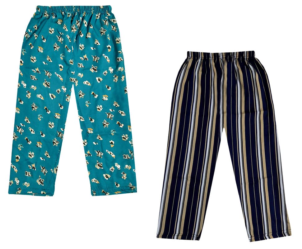 Image of IndiWeaves Girls Crepe Printed Regular Fit Capri 3 /4th Pants (Pack of 2) Dark Blue::Green
