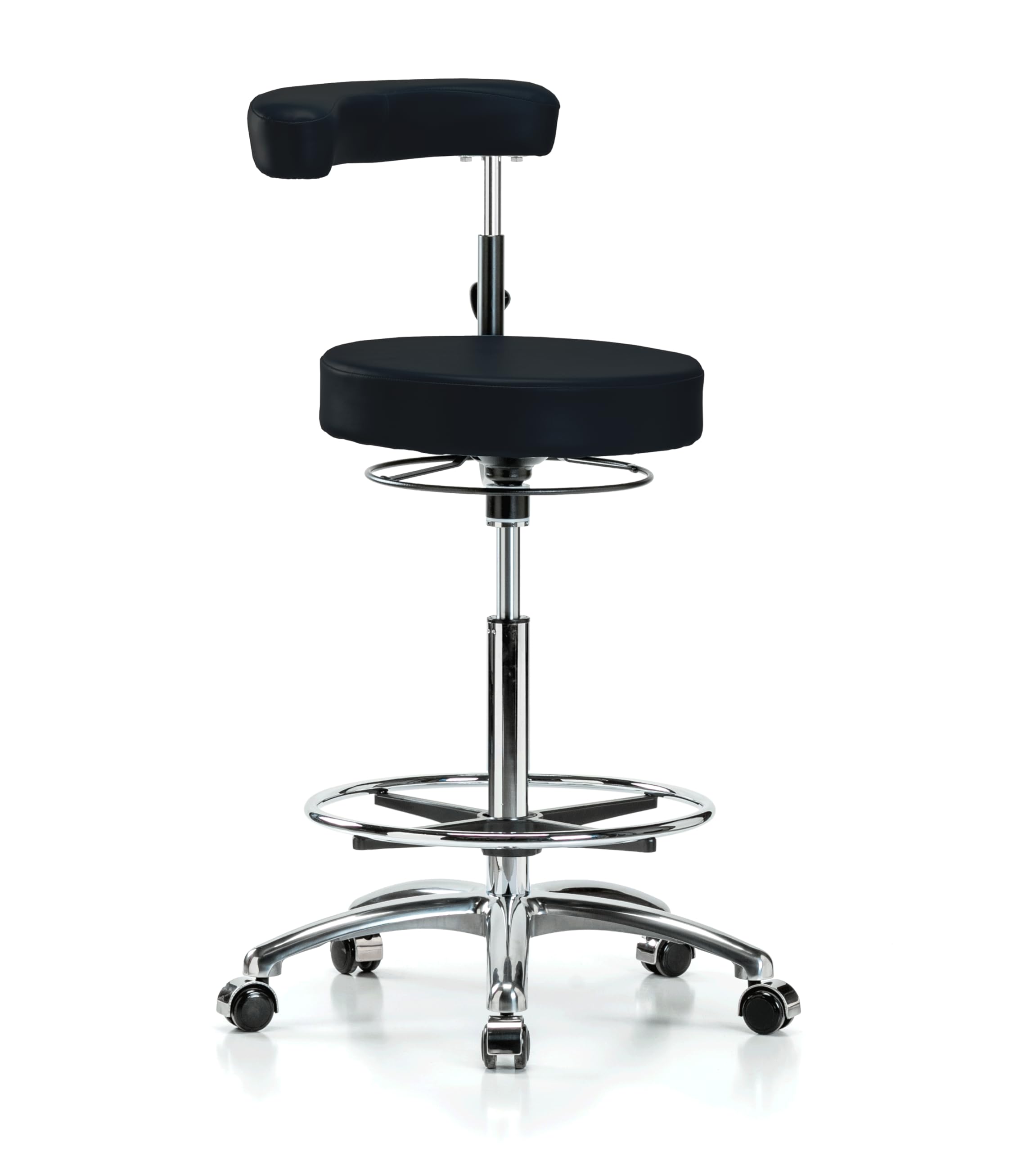 Perch Chrome Dental Stool with Foot Ring, Casters, 24.5-32", Black