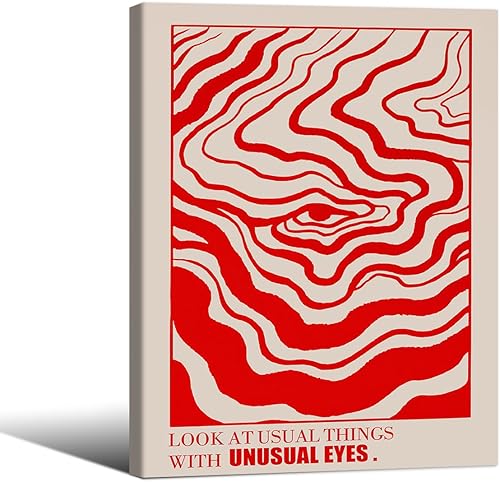 Miniatura 55 de Medpol Lienzo retro rojo abstracto de ojos para pared, póster hippie trippy, citas de afirmación, decoración de pared de los años 60 y 70,