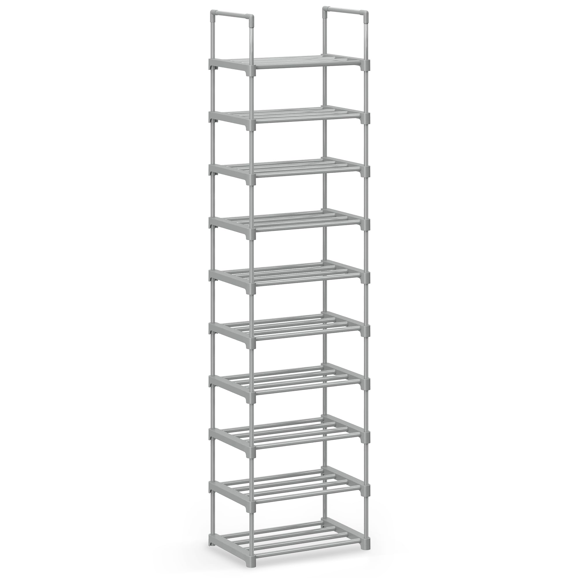 SONGMICS Schuhregal mit 10 Ebenen, offener Schuhschrank hoch, Schuhständer schmal, Schuhaufbewahrung, aus Metall, platzsparend, für Ankleidezimmer, Flur, 30 x 45 x 174 cm, grau LSA025G02
