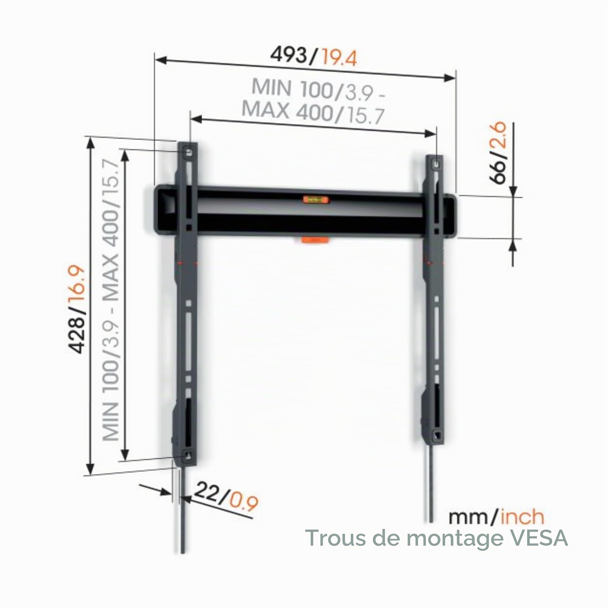 Vogel's TVM 3405 Support Mural TV Plat pour téléviseurs de 32-77 Pouces, Max. 50 kg, Support TV Max. VESA 400x400, Compatibilité Universelle, Distance au Mur de Seulement 2,2 cm