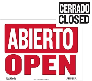 BAZIC Products Abierto & Cerrado Sign on Back, Open & Closed Sign 12"x16", Double Sides Plastic Vinyl Signs, Business Store Office Restaurants Bars Shops, 24-Pack