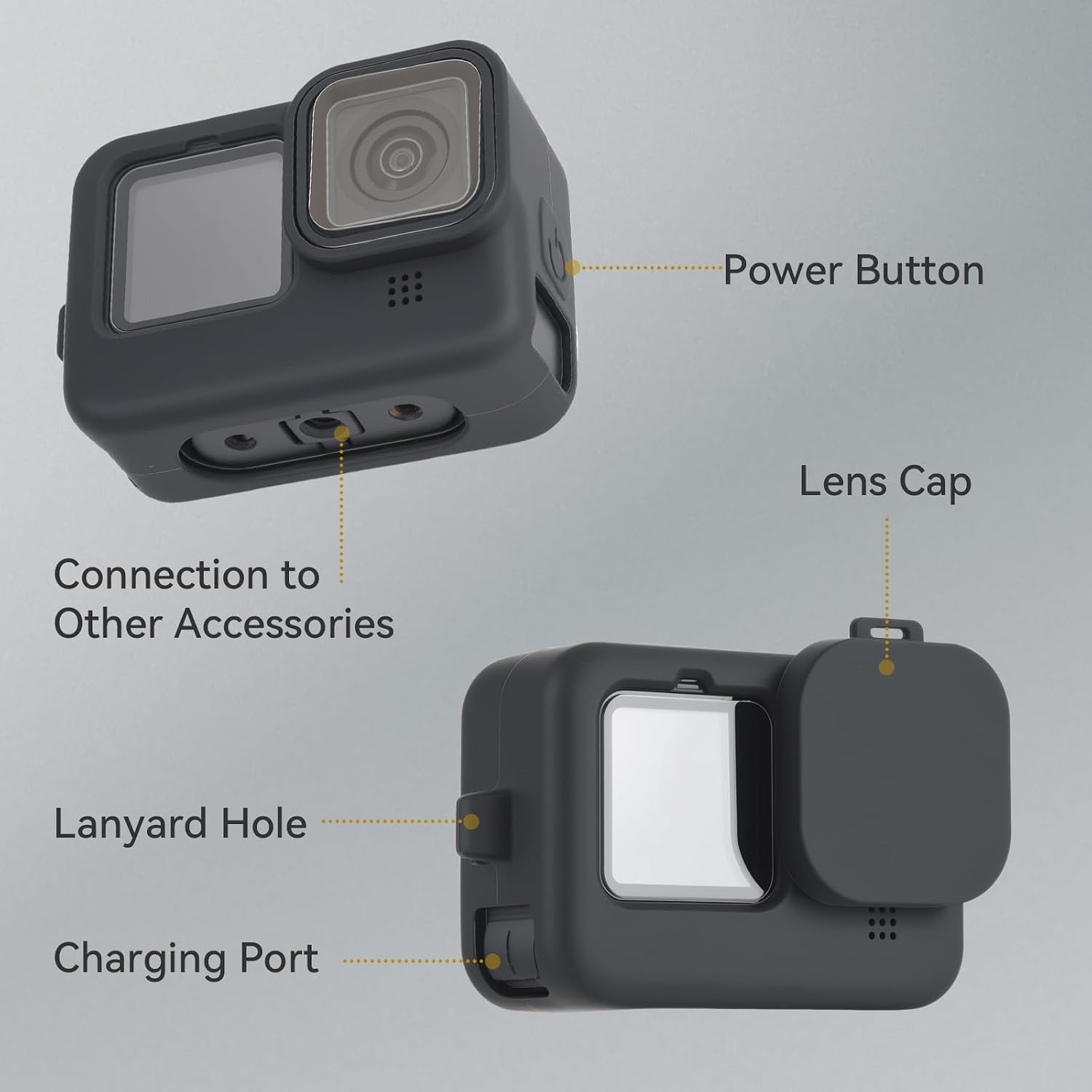 UTEBIT Silicone Sleeve Case for GoPro Hero 13 Black Protective Silicone Case Screen Protector with Battery Side Cover & Lens Cap and Lanyard, Accessories Kit Storage Case Go Pro Hero 13/12/11/10/9