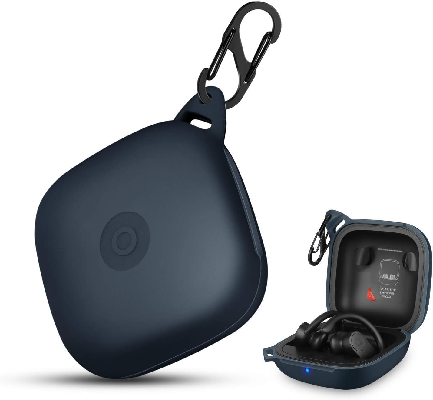 Silicone Case for Powerbeats Pro, Anti-Break Anti-Lost & Shockproof Unique Dual Hole Portable Protective Case Cover with Carabiner for 2019 Newest Power Beats Pro(Navy Blue)