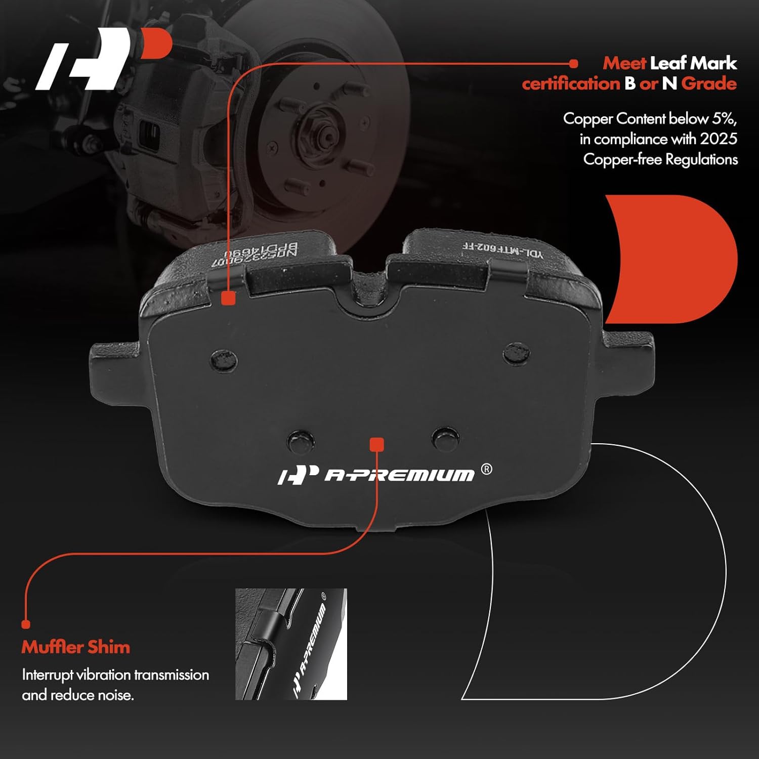 A-Premium Rear Ceramic Brake Pads Set Compatible with BMW 535i, 550i, 550i xDrive, X3, 640i, 640i Gran Coupe, 640i xDrive, 640i xDrive Gran Coupe, 650i, 650i xDrive Gran Coupe, X4, M5, M6, 4-Pack