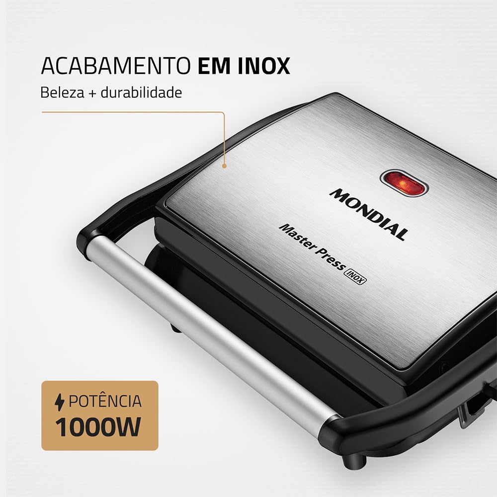 Press Grill Sanduicheira Master Press, Mondial, Preto/Inox, 1000W, 220V - PG-01