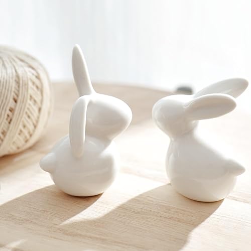 Miniatura 6 de EASIMECOR Figura de conejo de cerámica de conejo, conejito de cerámica, conejito de porcelana para decoración de Pascua, decoración de primavera,