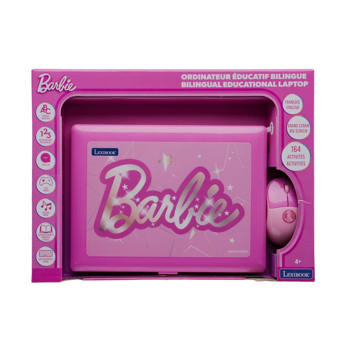 Lexibook, Barbie Ordinateur Éducatif Enfant, JC601BBi1LXB | Anglais/Français, 164 activités, Maths, jeux de logique, mode musique, Grand écran LCD