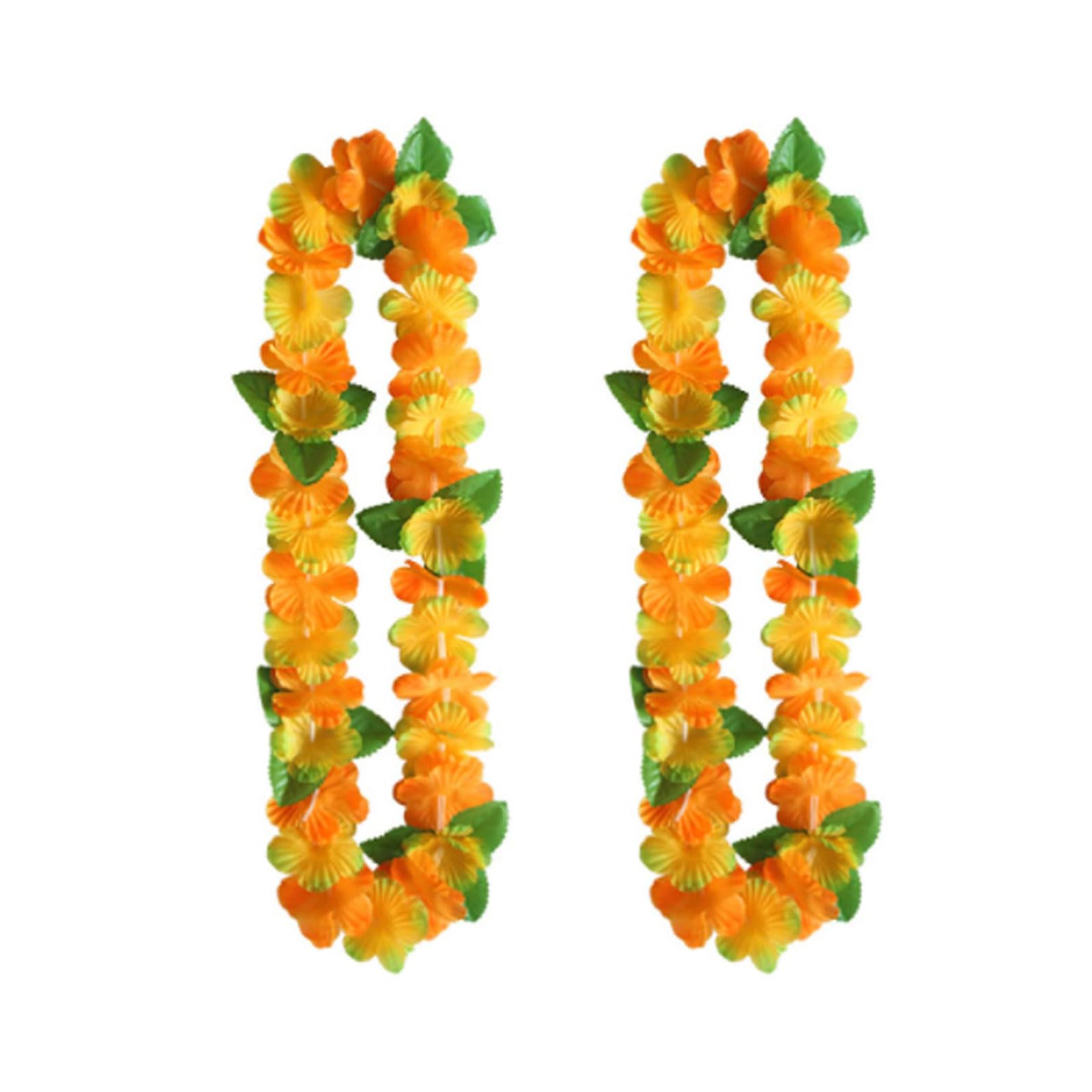 Hawaiian Garland Necklace Pack of 2 Hawaiian Tropical Party Decorations Hawaiian Hula Multicoloured Flower Garlands for Tropical Parties, Beach Parties, Night Bars and Beach Holidays, Orange