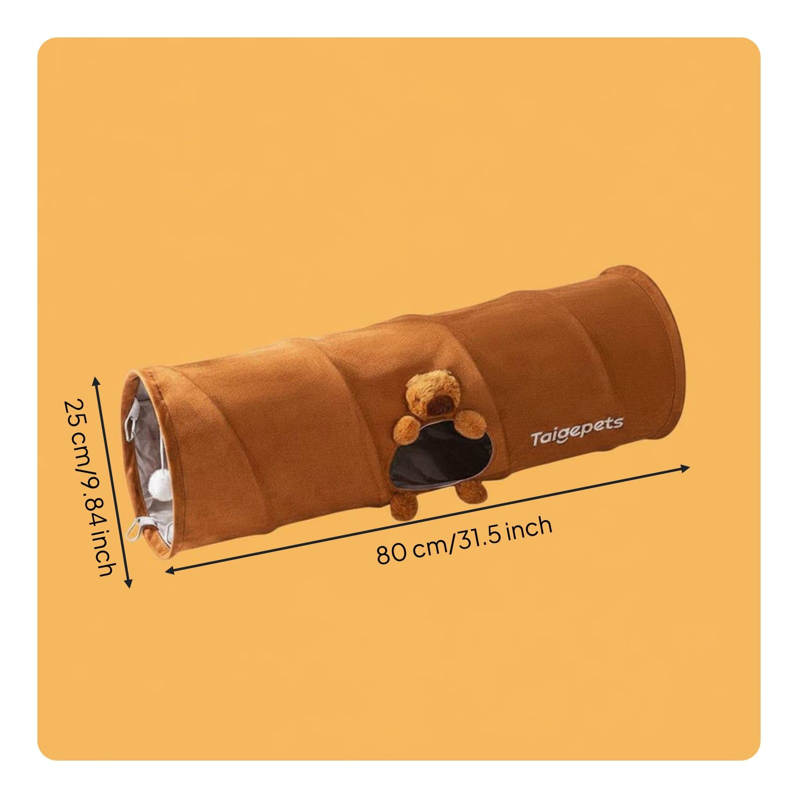 Tunnel pour Chat Tunnel de Jeu Tunnel Interactif Tunnel Pliable Doublure Confort Style Suédine Structure Stable Se Plie Rapidement Stimule Rampement, Marron, Petit 80cm
