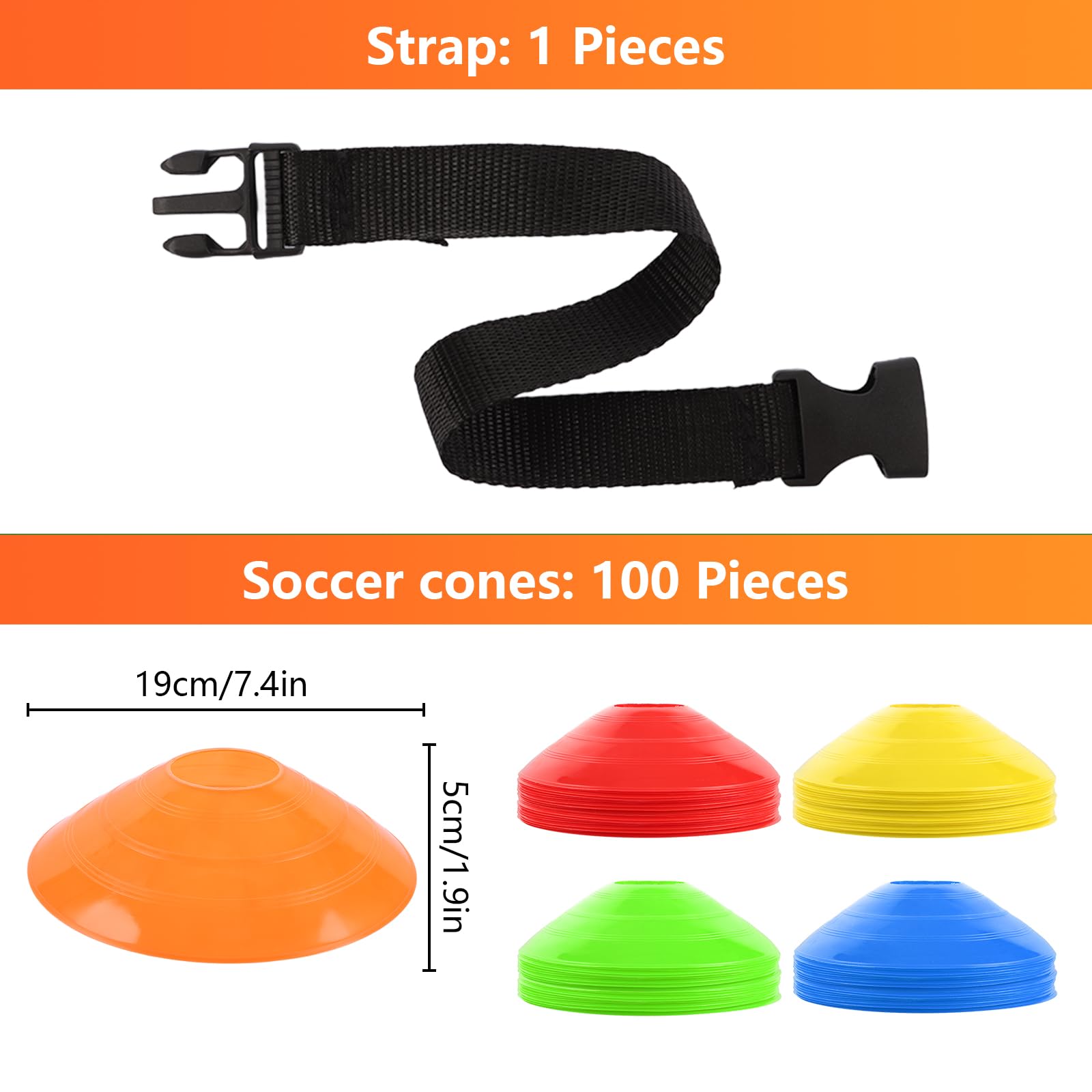 Plot Sport, Plot Foot, Coupelle Foot - 101 Pièces Plot de Marque pour Football, Entraînement Multisport, 5 Couleurs Vives (Jaune, Rouge, Bleu, Orange, Vert), Matériau PE Résistant, Portable