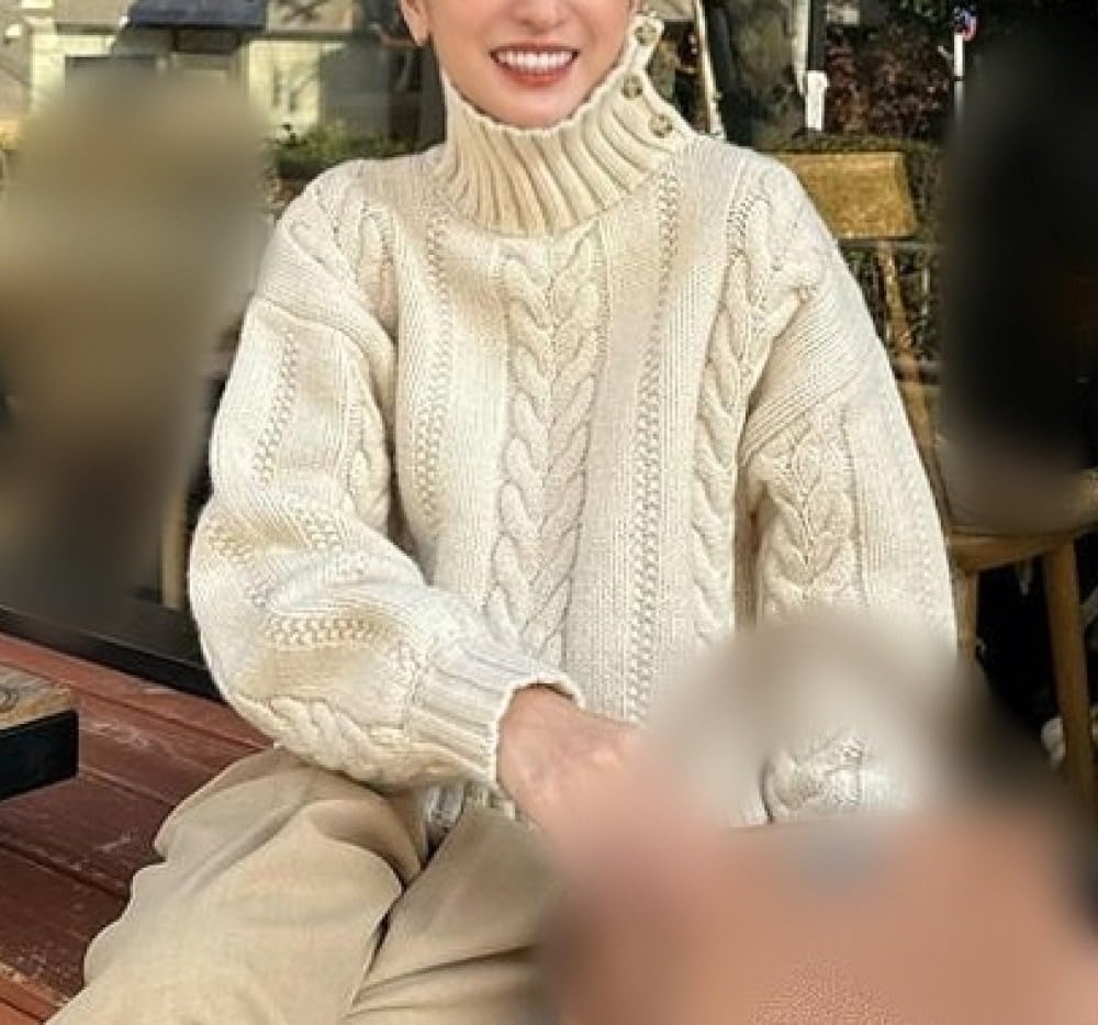 Damen Winter Rollkragenpullover Lose Knöpfe Strickpullover Wollpullover Strickpullover Langarm Pullover Dicker Winterpullover Warme Tops Pullover Strickwaren