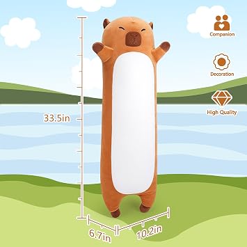 33.46 inch Large Capybara Plush Pillow Giant Plush Toy Stuffed Capybara Stuffed Animal Soft Plushies Long Plushie Animals Shaped Cuddly Toy Anime Hugging Pillow Cute Toys as Gift for Birthday