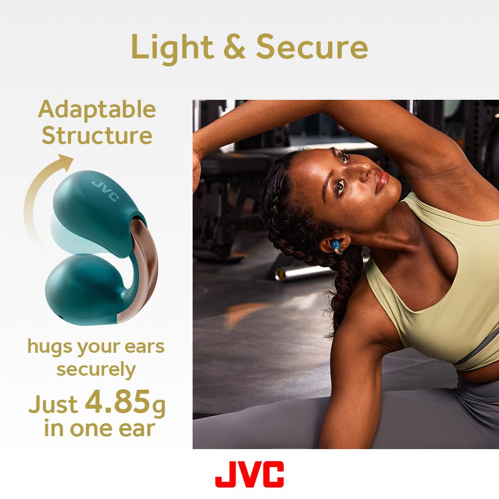 JVC Nearphones HA-NP1T-B, Cuffie in stile Earcuff con archetto lucido, vestibilità comoda, connessione multipoint, Bluetooth 5.3, autonomia di 24 ore, compatibili con app - Nero