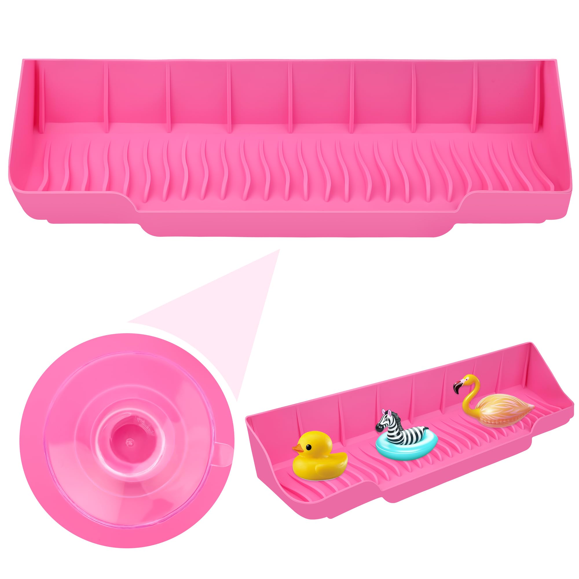 Upgrade Bathtub Splash Guard for Tub 16" x 3.5", Pletpet Silicone Splash Guard for Kids with 6 Suction Blue Cups Toy Tray Caddy Play Shelf for Kids,