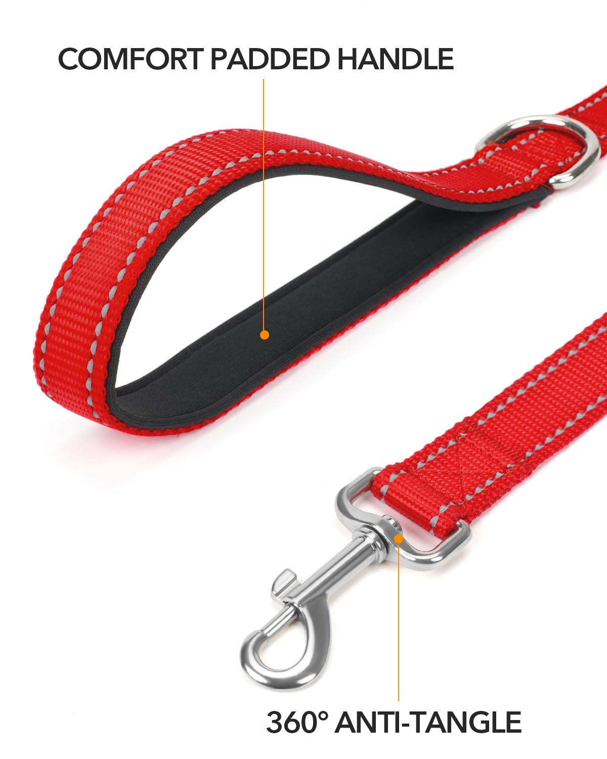 Taglory Guinzaglio per Cani Riflettente con Manico Imbottito e Gancio in Metallo, Nylon Resistente Addestramento Cane Guinzaglio, 1.2 m x 2.0 cm, Rosso
