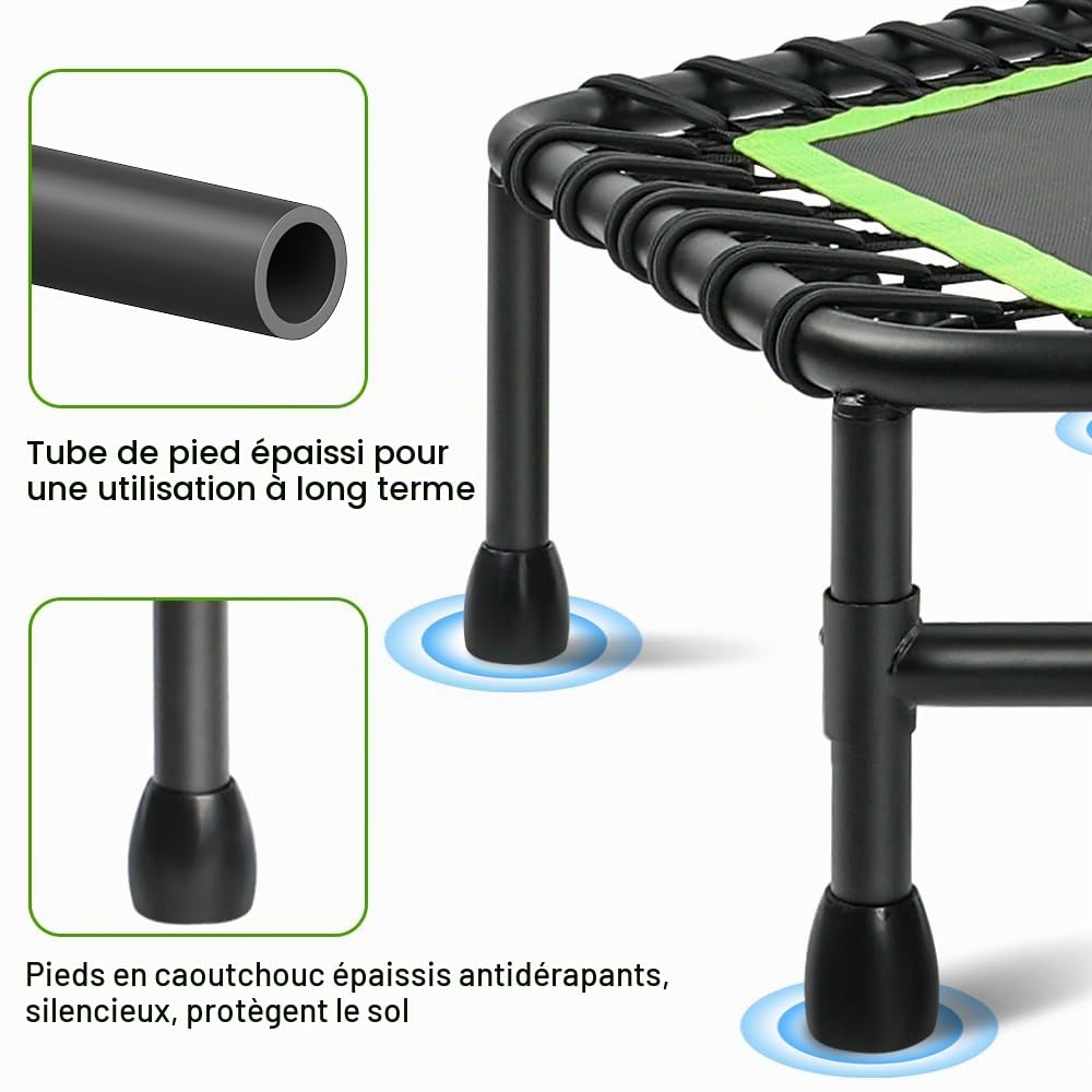 ONETWOFIT Trampoline à Rebond de 107/114cm pour Adultes, Mini Trampoline Silencieux pour Exercices en intérieur, Trampoline de Fitness avec Rebond Bungee