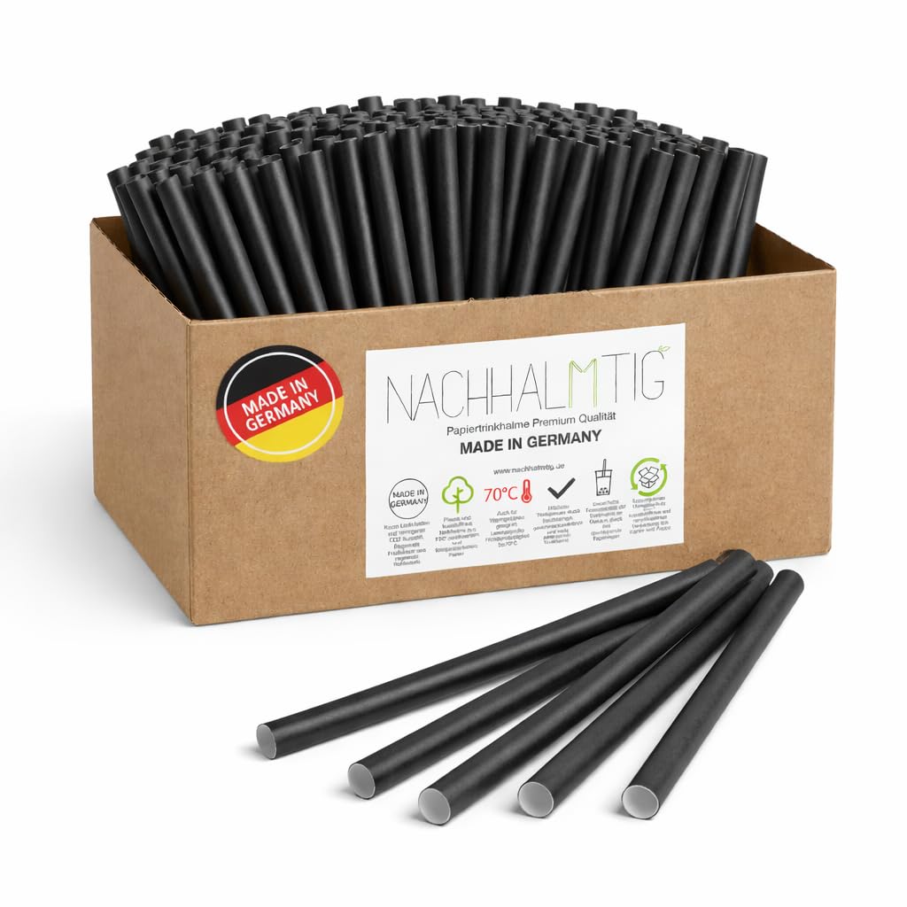 Papier Strohhalme Schwarz – Ø 8mm – 500 Stück – Made in Germany, hitzebeständig 70°, ideal für Aperol, Cocktails, Latte Macchiato & mehr