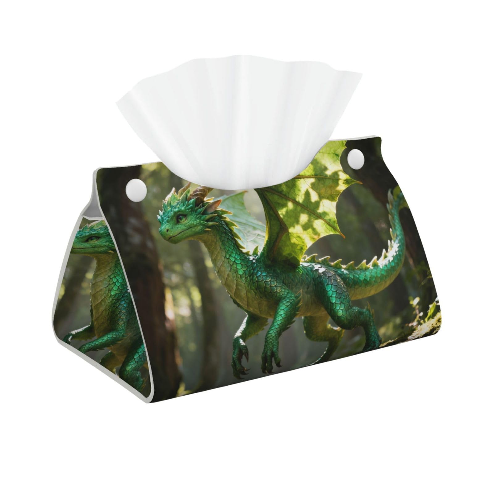 Cute dragon pattern Long Leather Tissue Box Cover-Waterproof PU Leather Tissue Holder for Bathroom, Decorative Rectangular Tissue Case