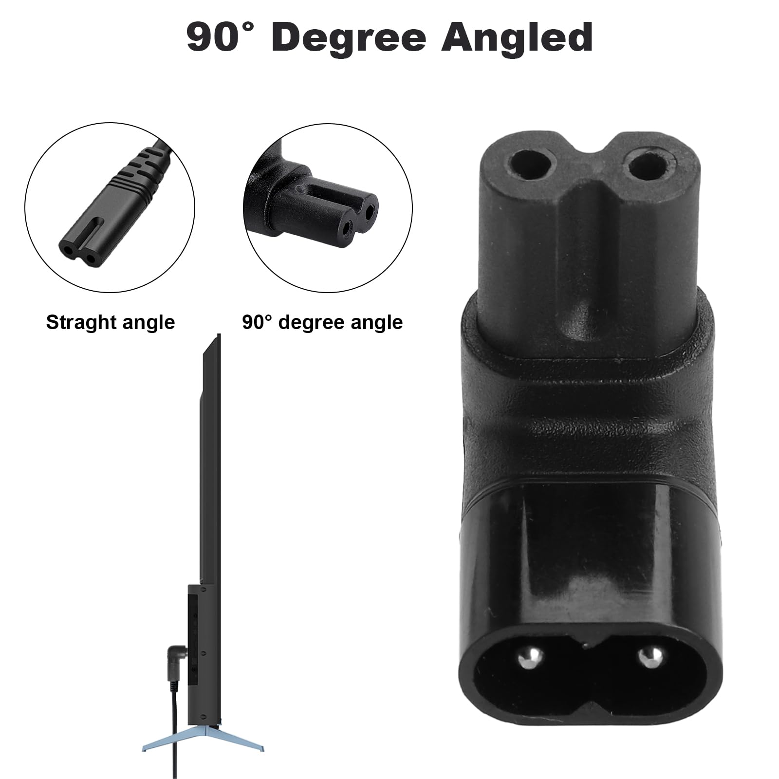 TNSLAND C7 to C8 Adapter 2PCS - IEC 320 90 Degree Angle Power Adapter, C7 C8 Socket Converter for TV Monitor Printer, Stable Connection, Space Saving for Small Spaces - 5