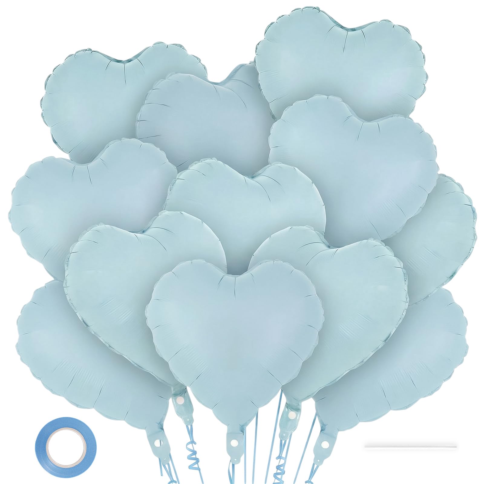 12 Pcs Light Blue Heart Balloons,18 Inch Heart Foil Balloons Love Balloon Valentine Balloon for Birthday Party Wedding Engagement Party Baby Shower Valentine Day Decorations