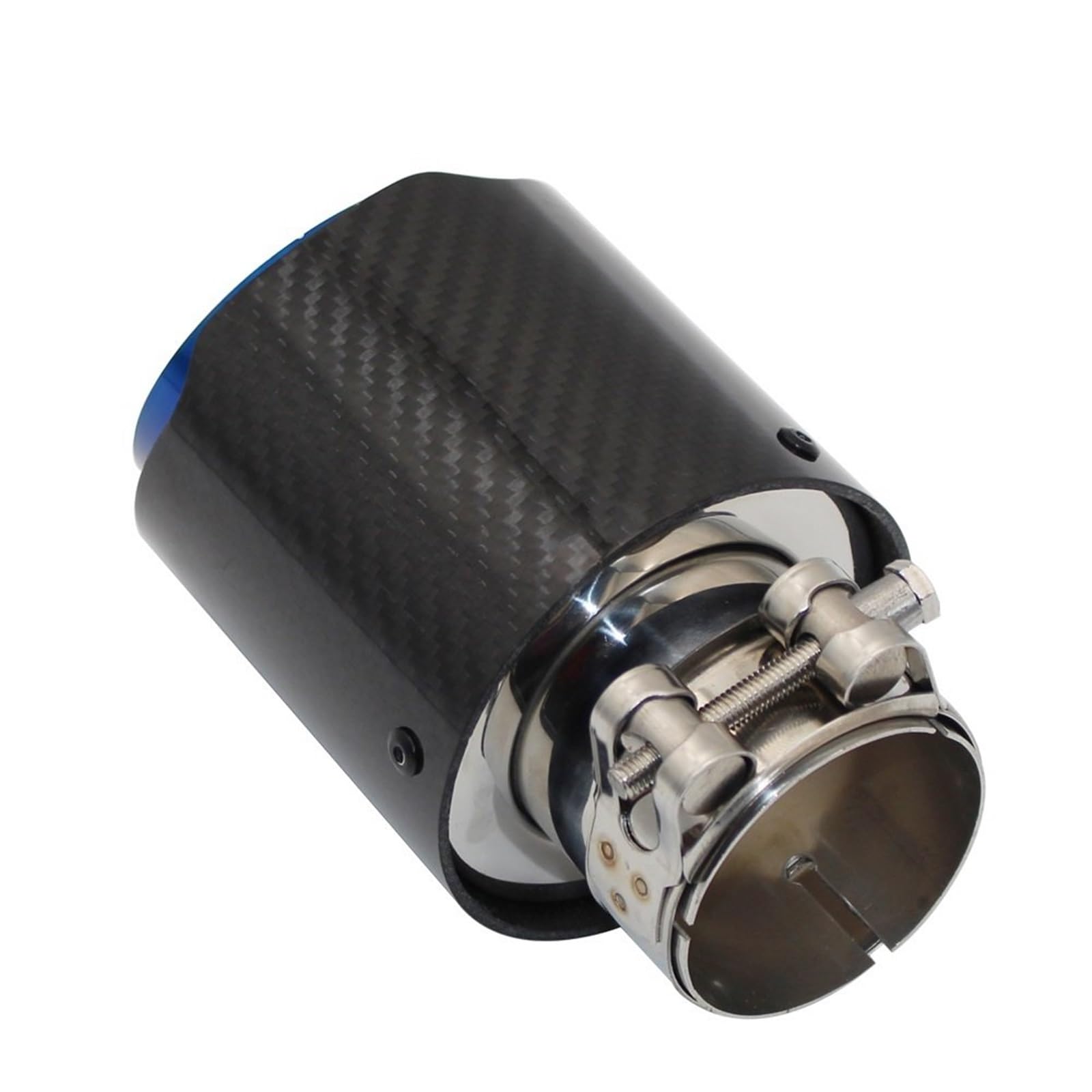 Car Silencer Końcówka tłumika z błyszczącego włókna węglowego, układ wydechowy, tłumik rury, dysza, uniwersalna, prosta, nierdzewna, niebieska(77mm-101mm)