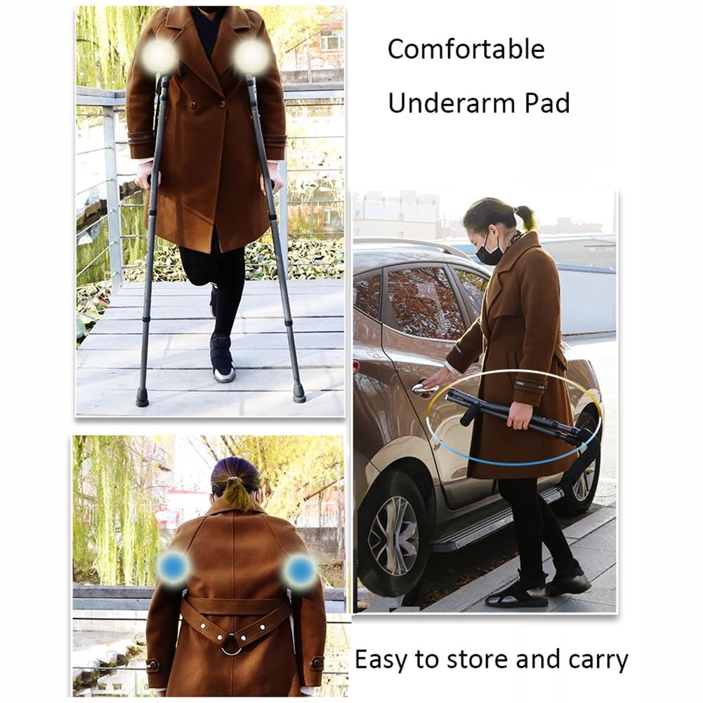 Muletas Plegables Ajustables, muletas axilares con diseño ergonómico de Moda y Asas cómodas, Plegables para Viajes y Almacenamiento