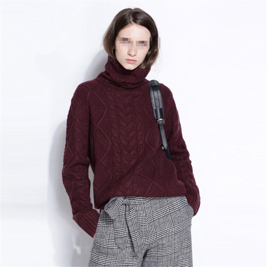 Vogrtcc Maglione Dolcevita da Donna Pullover Intrecciato Spesso A Maniche Lunghe in Maglia di Lana di Cashmere con Fondo