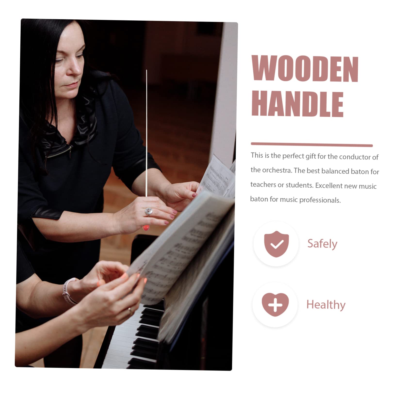 ULDIGI 2pcs Solid Wood Conductors for Concert Long Handle Comfortable to Hold Dark Red Music Accessory