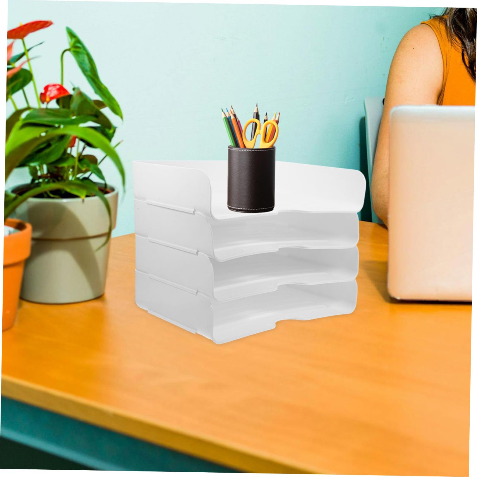 Housoutil 4pezzi Vassoi Portadocumenti Impilabili Per Ufficio Organizer Per Documenti e Cartelle Design Per Facile Accesso Vassoio Scrivania Elegante e Ponderato Per Organizzare Lavoro