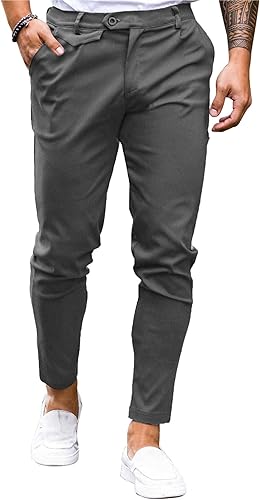 Pantalones chinos ajustados para hombre, parte delantera plana, elásticos, ajustados, de vestir, cómodos, casuales, lisos