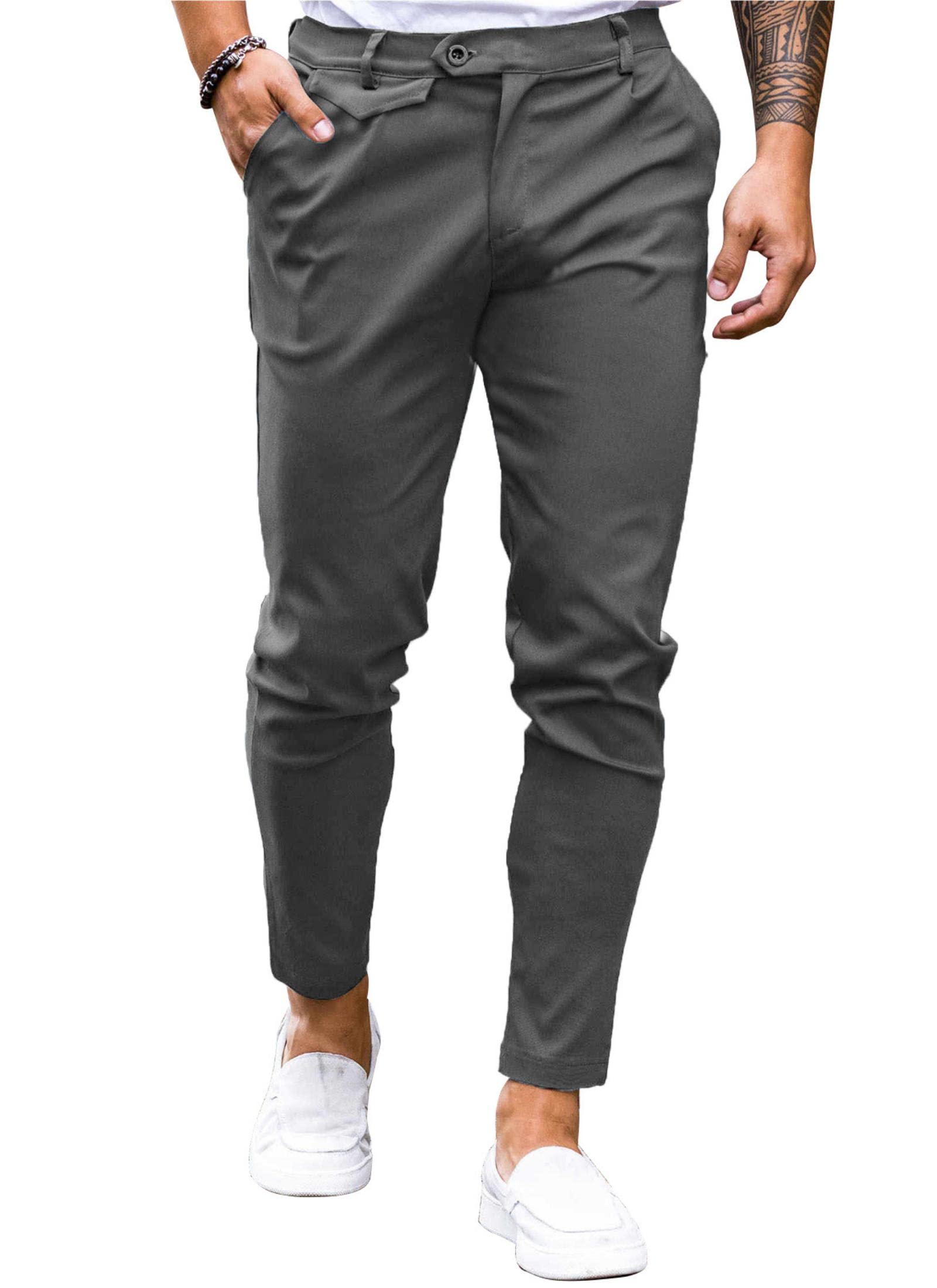 Mens Chinos Slim Fit Pants Flat Front Stretch Skinny Tapered Dress Pants Comfort Casual Solid Trousers