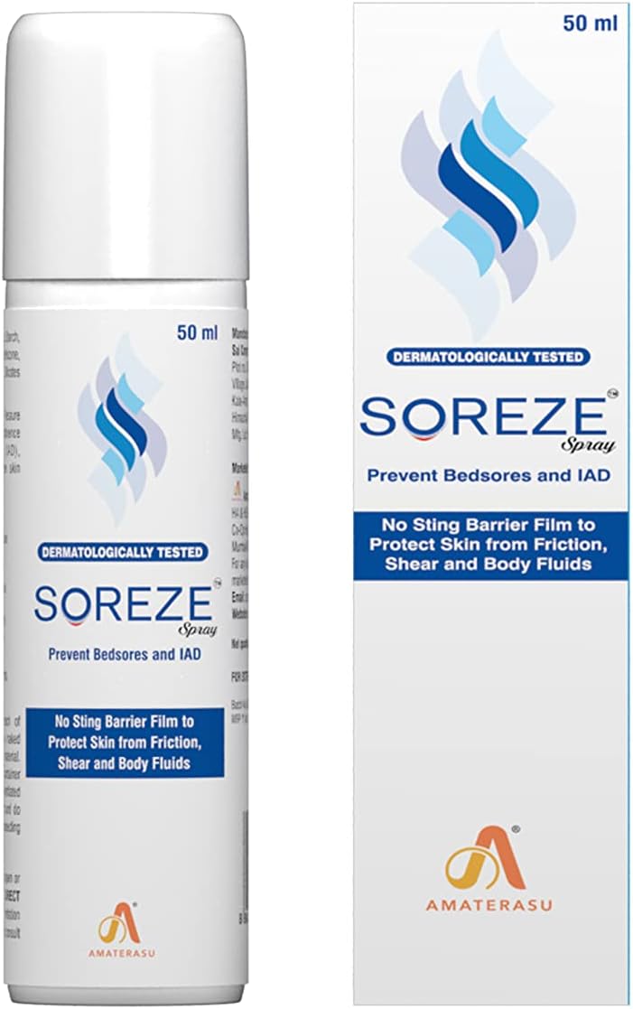 Amaterasu Soreze Spray Prevent Bedsores & Adult Diaper Rashes | Dermatologically Tested | Protect Skin from Friction & Moisture| Water Repellent, Non-Greasy| Pack of 1-50ml (50ml Each)