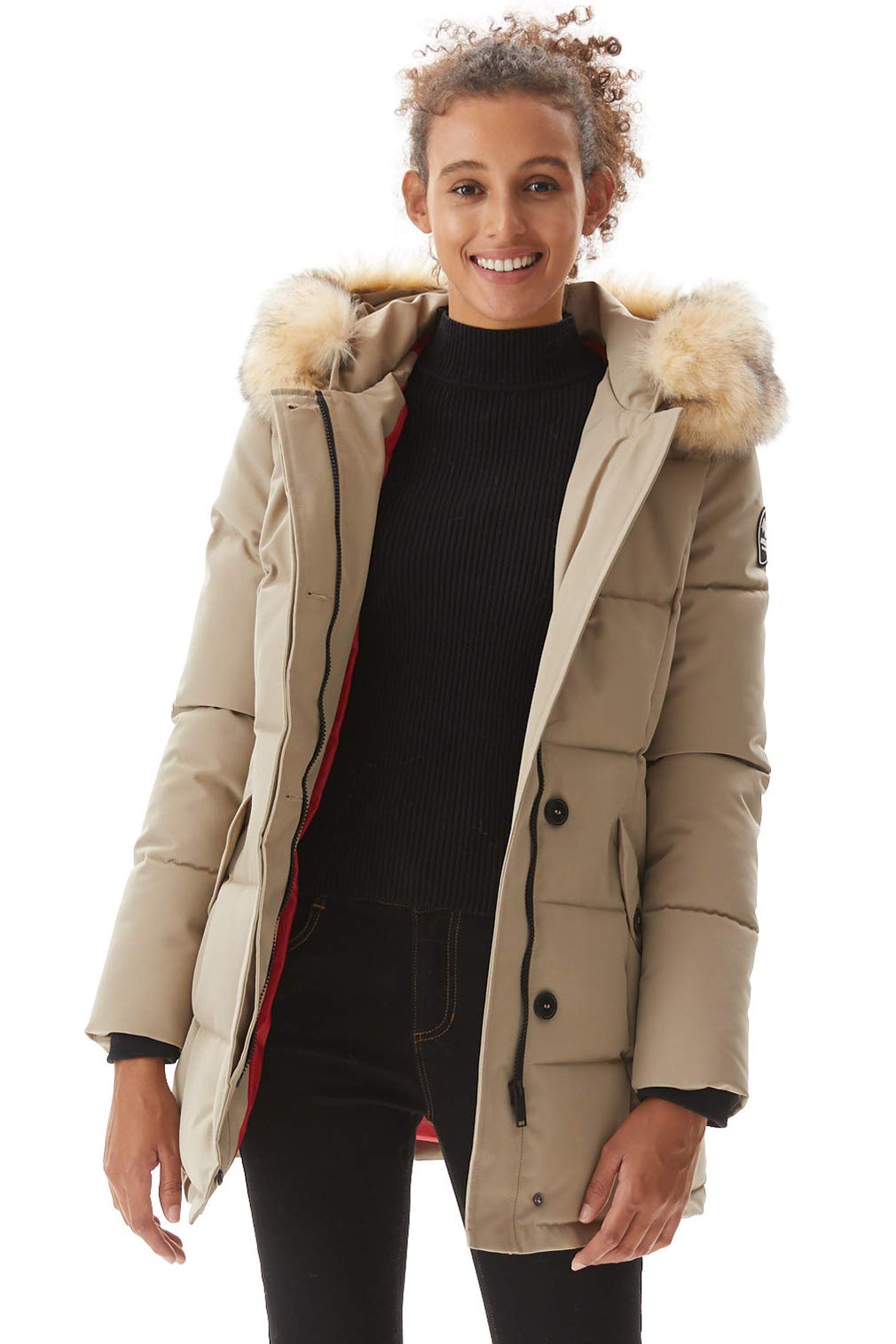 Winter Coat for Women, Alternative Down Parka Women Hooded Thickened Long Jacket Warm Puffer Coat Parka Jacket with Fur Trimmed Hood Coats for Women Beige X-Small