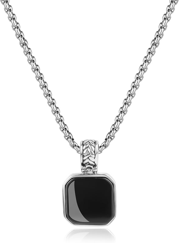 COAI Stainless Steel Pendant Necklace, Gemstone Necklace for Men | Natural Stone Necklace with Lobster Clasp, 20/22/24" Lengths, Elegant Jewelry Box