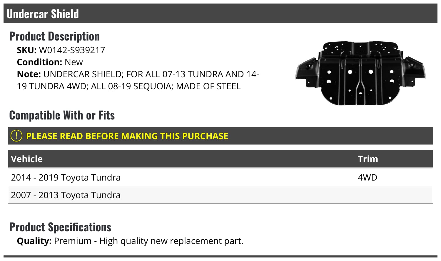 Amazon.com: Marketplace Auto Parts Undercar Shield - Compatible