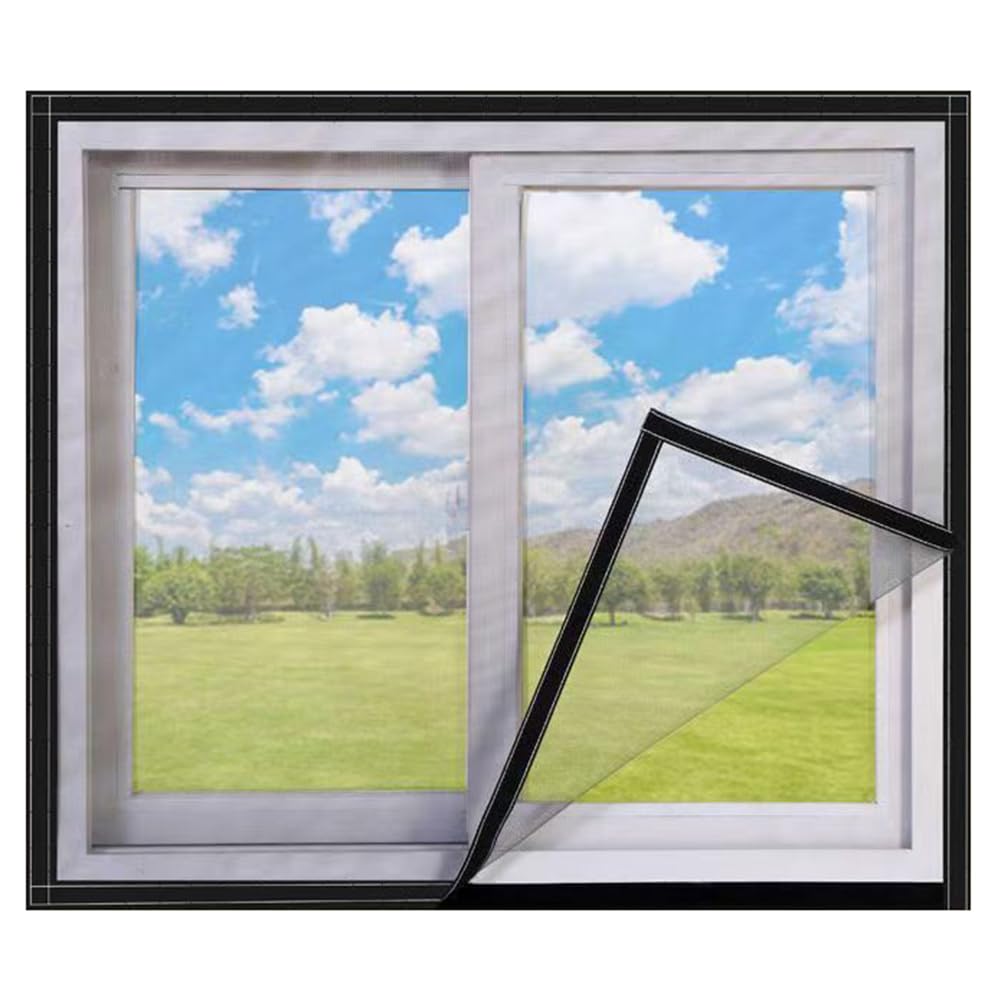 Lesone Grey Net-Black Tape Adjustable Diy Fly Screens For Windows, 1 Pcs Self-Adhesives Window Netting, Fiberglass Window Mesh Insect Screen, Can Be Cut To Desired Size (150X180cm,)