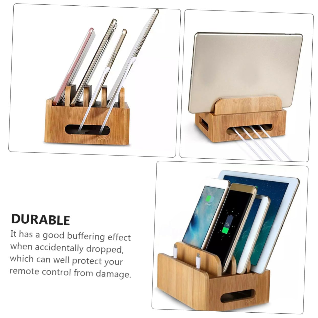 SOIMISS Stazione di Ricarica Universale in Legno per Dispositivi Elettronici con Supporto Organizzatore per Cellulare Tablet e Auricolari Base Compatta per Scrivania Ordinata Cavi